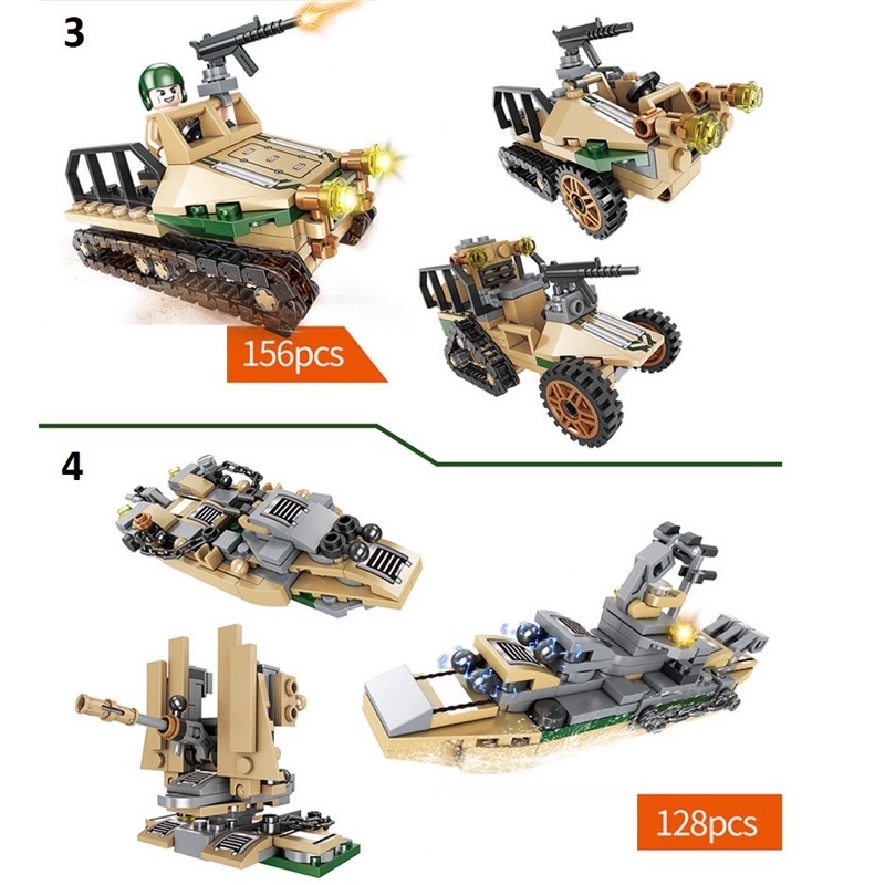 [1078 chi tiết] Bộ lắp ráp Legoo robot biến hình , xếp hình chiến hạm - máy bay chiến đấu , lắp hình xe pháo - xe jeep