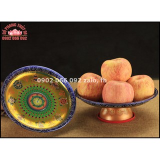Đĩa thờ đĩa đựng hoa quả hình BÁT BẢO CÁT TƯỜNG có chú OM MANI PADME HUM