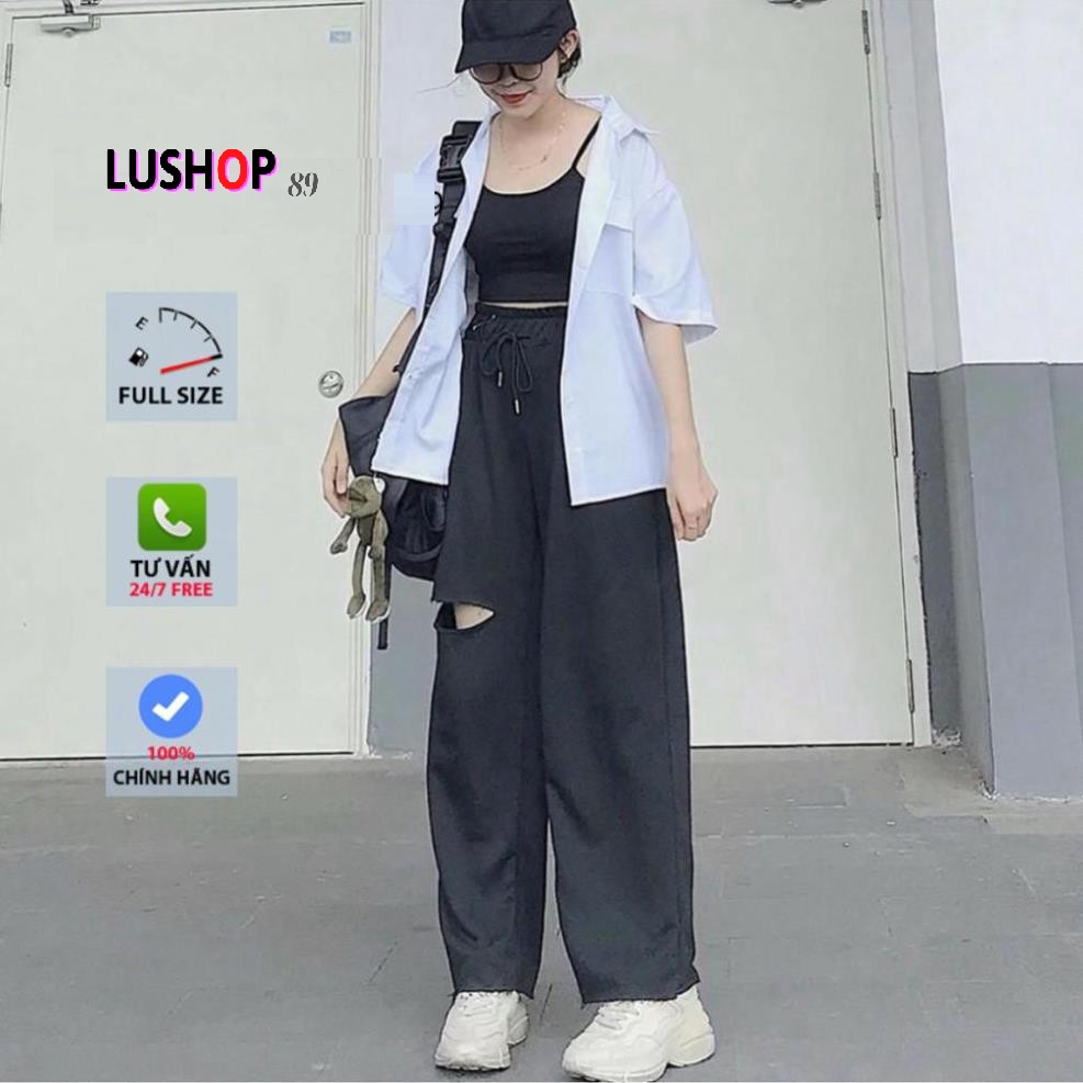 Quần ống rộng nữ ống rộng cạp chun quần ống rộng lưng thun quần nỉ da cá  Unisex Lushop89 | BigBuy360 - bigbuy360.vn