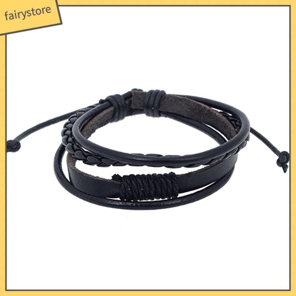 Vòng tay bện 4 lớp giả da thời trang phong cách unisex