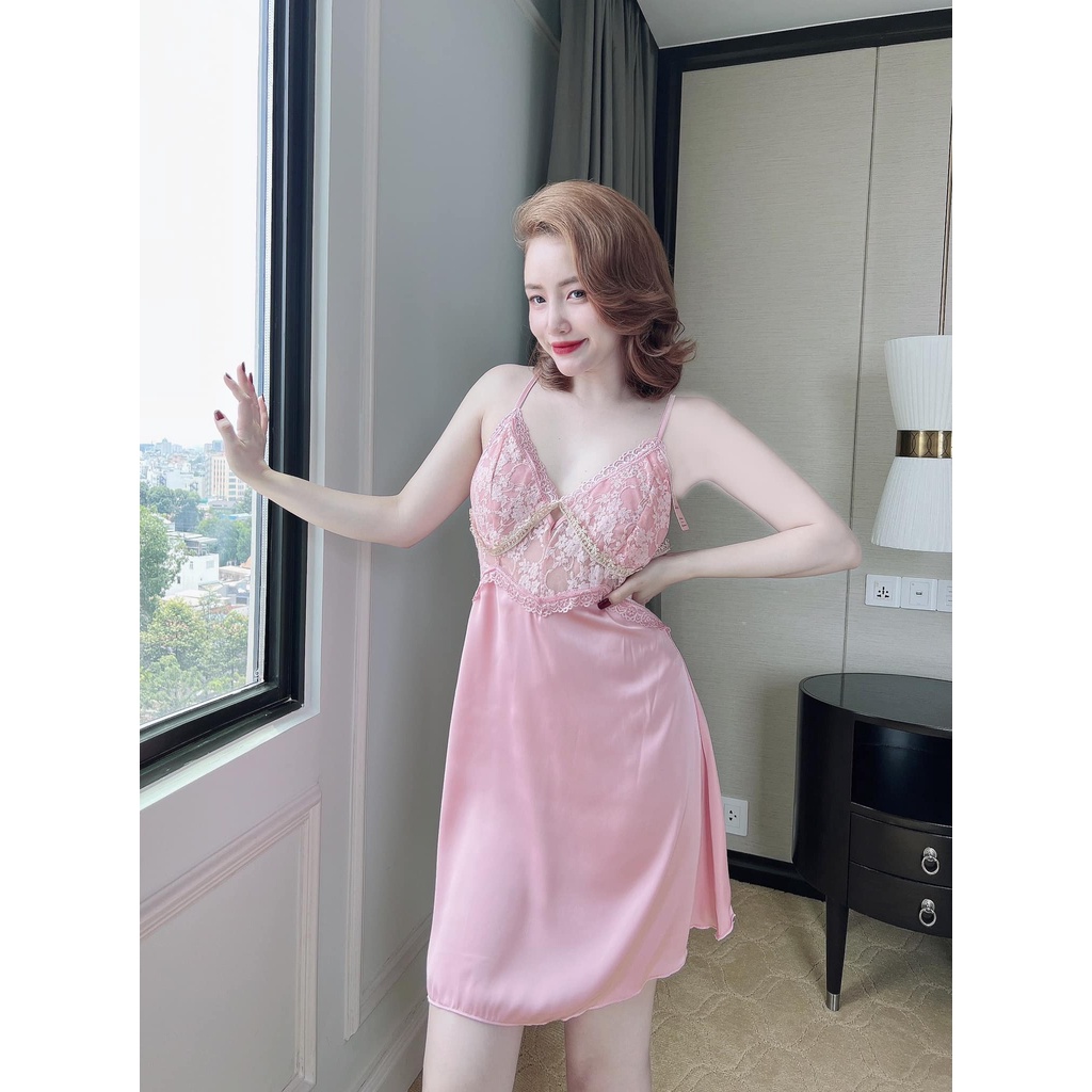 Đầm ngủ sexy - đồ ngủ sexy gợi cảm - váy ngủ 2 dây ren da hở lưng [DN69]