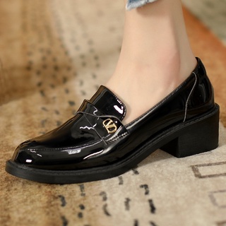 Giày lười da bóng 5cm phong cách anh quốc thời trang cho nữ