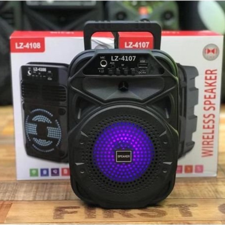 Loa bluetooth karaoke mini Lz4107 âm thanh chuẩn speaker có đèn led tặng kèm 1 mic hát karaoke