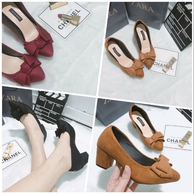 Giày gót vuông nơ 2 tầng (hình thật)