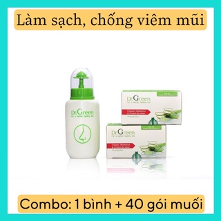Bộ đôi bình rửa mũi dr green đầu rửa silicon và 40 gói muối nha đam Dr Green