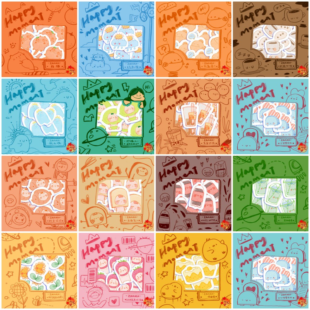 Bộ sticker HAPPY MOMCAT trang trí phong cách Nhật Bản dễ thương