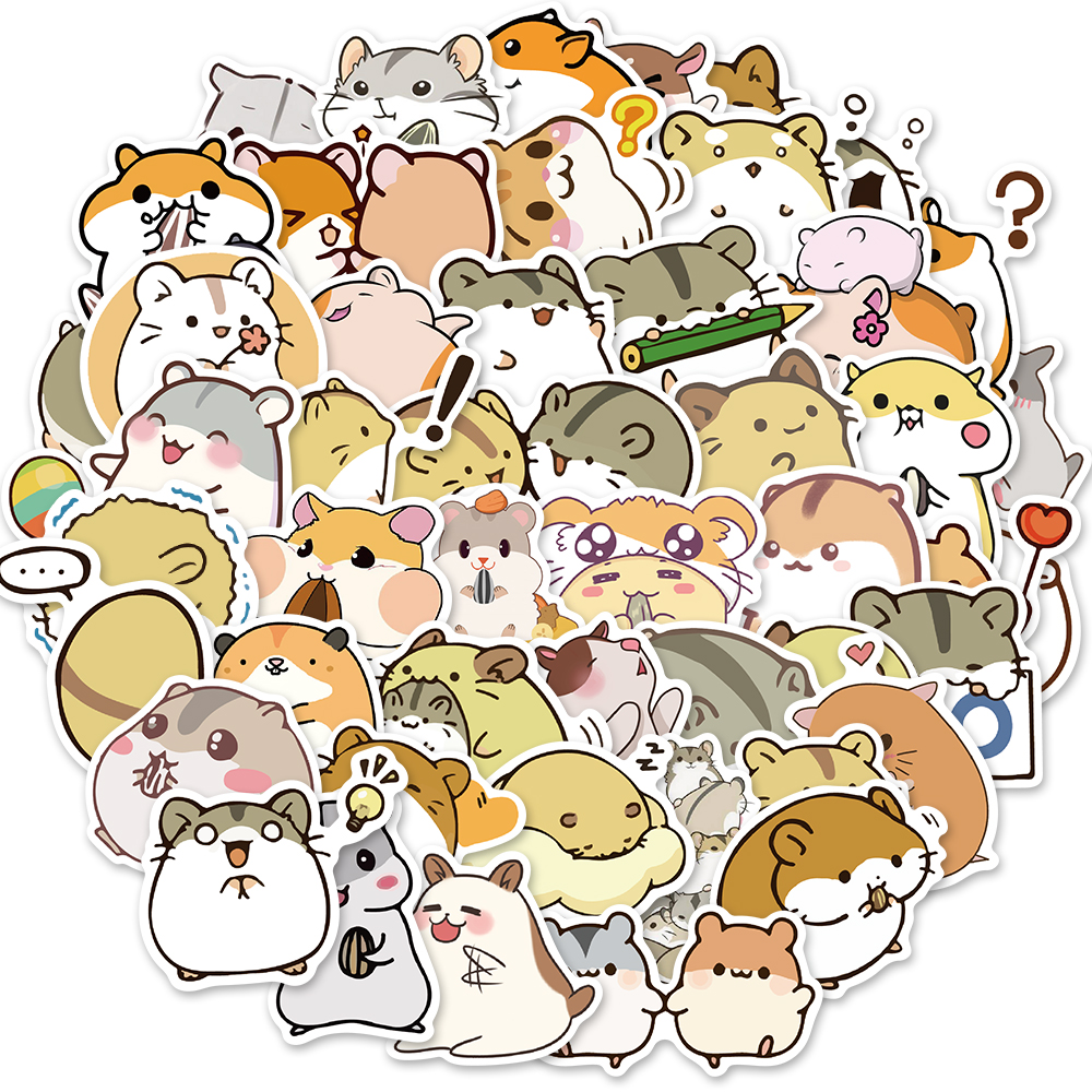 Set 50 miếng dán hình chuột hamster đáng yêu bằng PVC