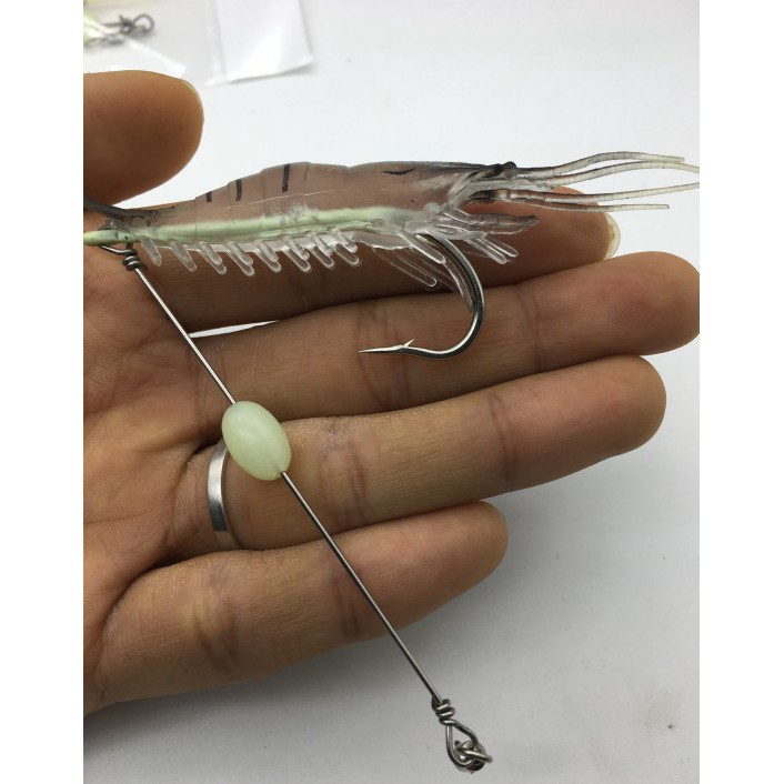 1 mồi tôm giả câu cá dạ quang 3 móc