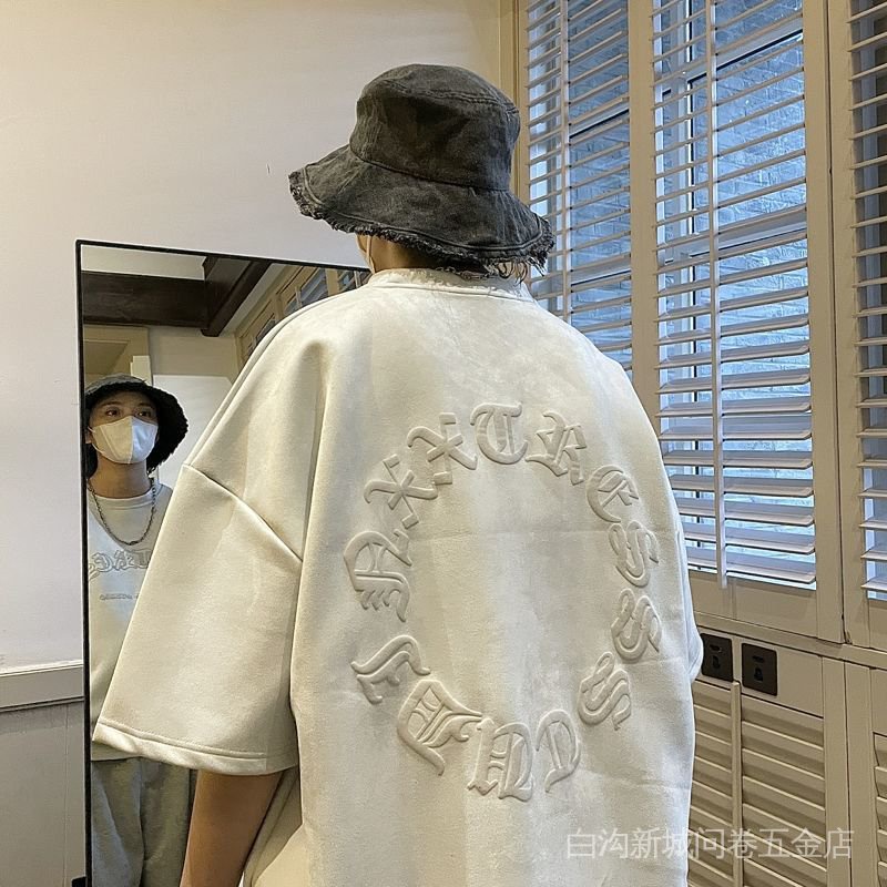 Áo Thun Da Lộn Tay Ngắn In Hình Xốp Phong Cách Đường Phố Mỹ Thời Trang Mùa Hè Cho Nam