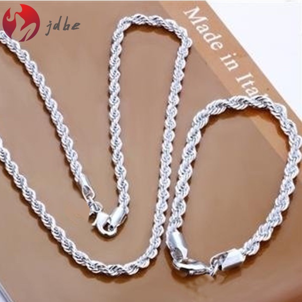 Bộ Vòng cổ + Vòng Tay + Vòng cổ Mạ Bạc 925 Có Khóa Kiểu Càng Cua Cho Nam Và Nữ