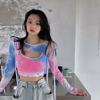 Áo crop tay dài khoét ngực
