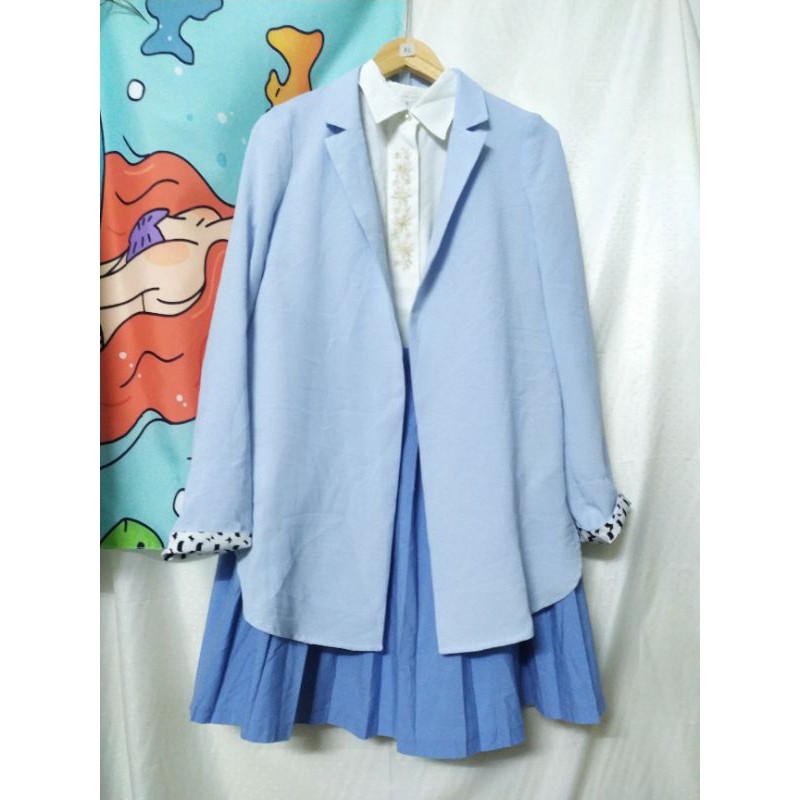 Set 2món áo khoác + váy xếp ly xanh size XL | BigBuy360 - bigbuy360.vn