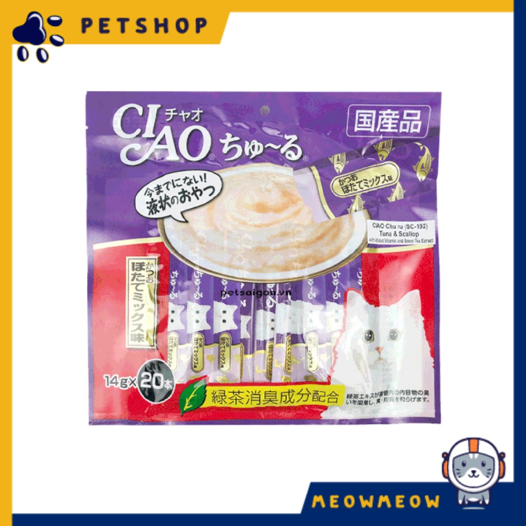 Súp thưởng Ciao thái cho mèo | Túi 20 thanh | Súp thưởng dinh dưỡng cho mèo.