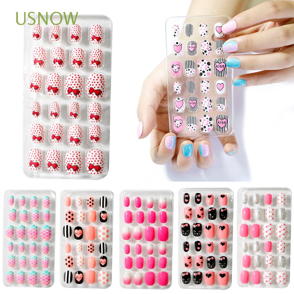 Bộ 24 Móng Tay Giả Tự Dính In Họa Tiết Hoạt Hình Màu Kẹo Cho Trẻ Em