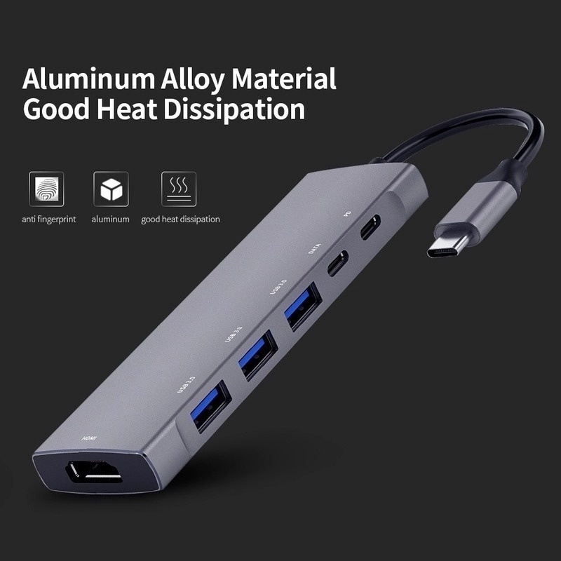 Hub Chuyển Đổi Âm Thanh USB Type-C Sang HDMI 4K HDMI Đa Năng 9 Trong 1 Có Cổng Sạc USB 3.0/SD TF Card/3.5mm