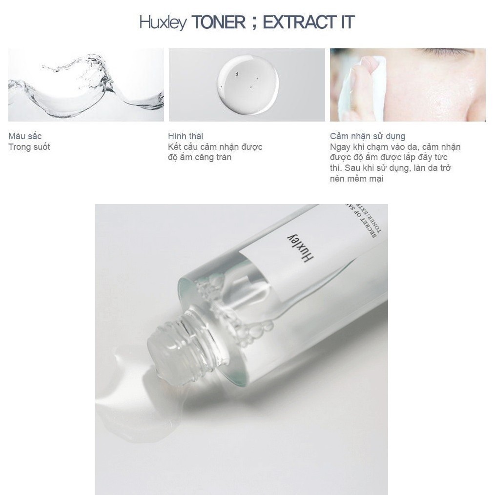 Bộ 3 SP Dưỡng Ẩm Sâu Chống Lão Hóa Huxley(SRM Cleansing Gel 200ml + Toner Extract It 120ml + Cream More Than Moist 50ml)