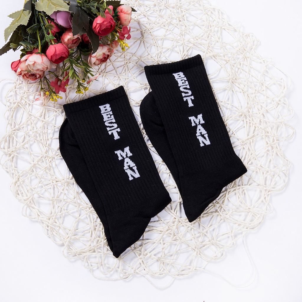 Vớ Cotton Mềm Mại Thoáng Khí In Chữ Groom Màu Đen Cổ Điển Cho Nam