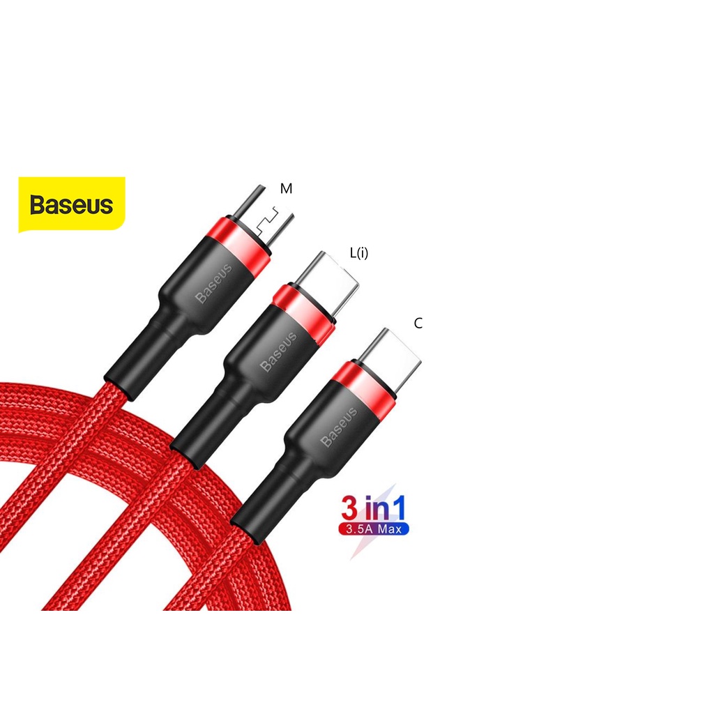 Cáp sạc 3 đầu Baseus Kevlar 3 trong 1 USB type C/micro usb - dành cho điện thoại di động máy tính bảng