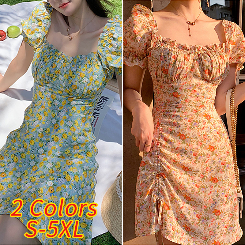 VONDA Đầm Tay Ngắn Cổ Vuông Hoạ Tiết Hoa Phong Cách Hàn Quốc | BigBuy360 - bigbuy360.vn