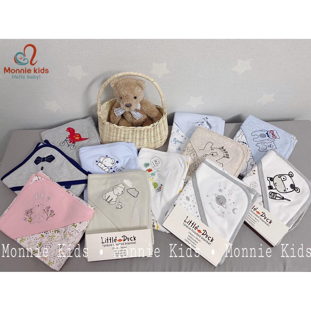 Ủ choàng cotton cho bé LITTLE DUCK 90x90cm, chăn ủ mềm mịn thoáng mát - Monnie Kids