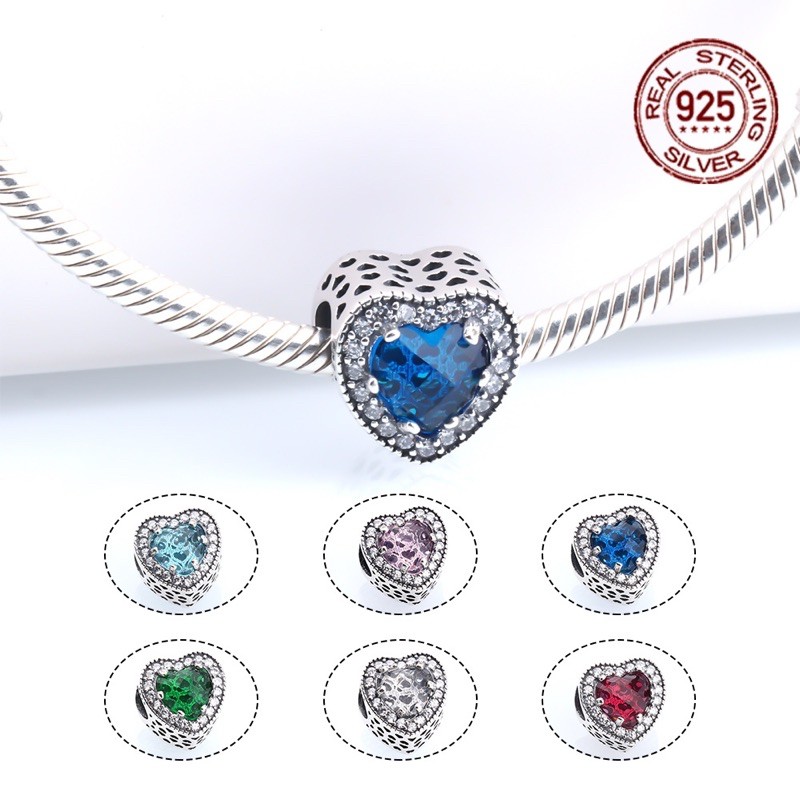 charm pan đá mắt mèo viền tim đá trắng bạc s925 cao cấp