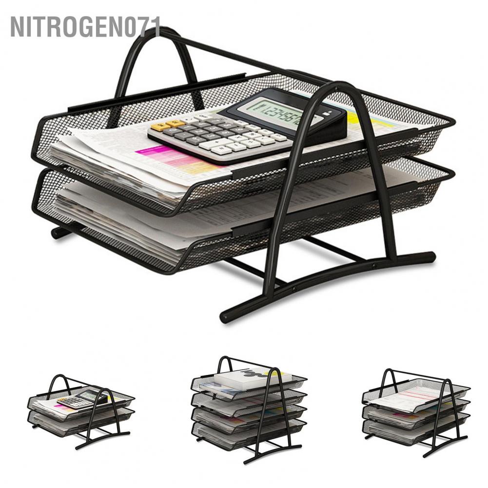 Nitrogen071 Bàn văn phòng Khay đựng tài liệu Lưới Giá đỡ Giấy Thư Kệ kim loại đen cho Trường học tại nhà