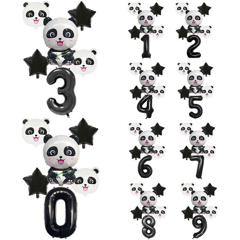 Động Vật Hoạt Hình 32 Inch Màu đen Số Lá Nhôm Bóng Bay Bộ Trang Trí Sinh Nhật Cho Trẻ Em Star Panda Kids