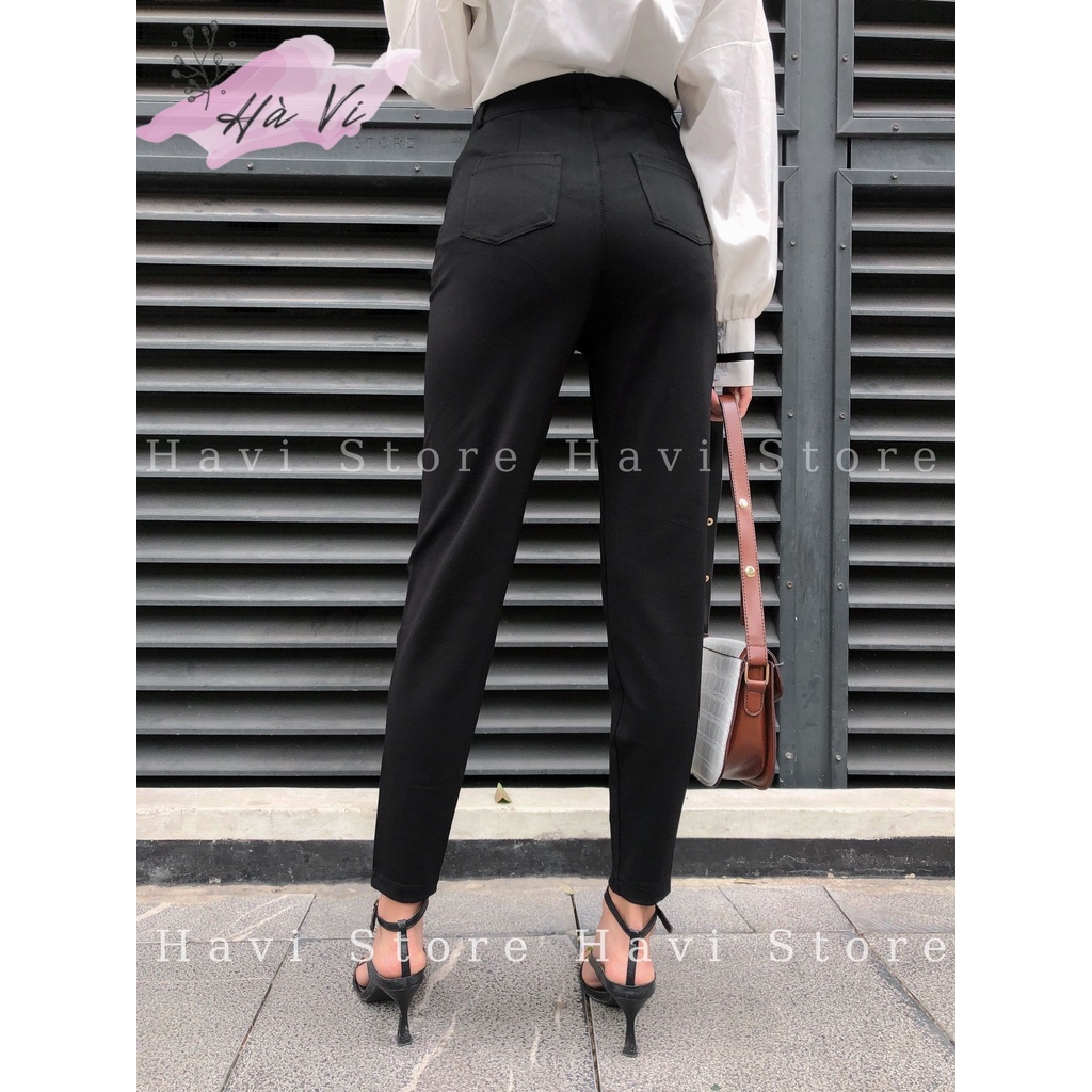 Quần tregging nữ lưng cạp cao dài dáng thun ôm bó legging skinny vải giữ nhiệt màu đen | BigBuy360 - bigbuy360.vn