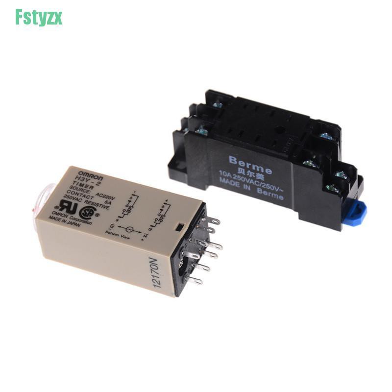 fstyzx 220V H3Y-2 Power On Time Relay Delay Timer 0-30s/60s DPDT & Base Socket