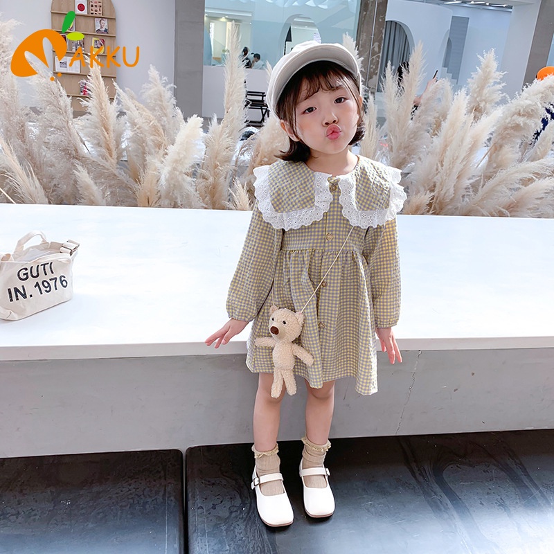 Đầm Caro Dễ Thương Cho Bé Gái Phong Cách Hàn Quốc