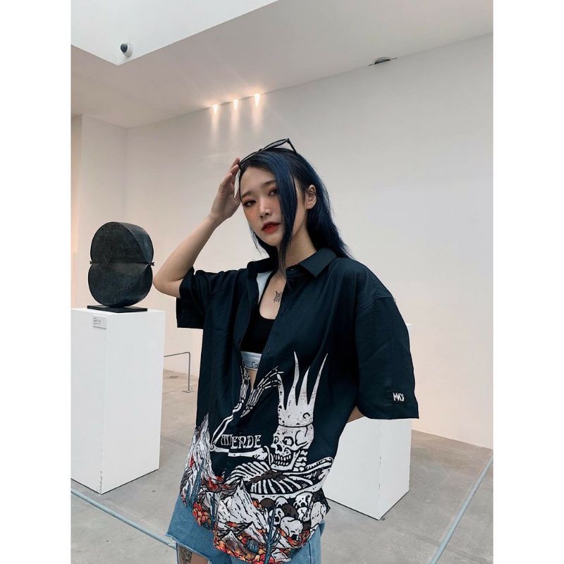 Áo Sơ Mi Tay Ngắn Unisex Cổ Bẻ Phong Cách Hàn Quốc Freesize