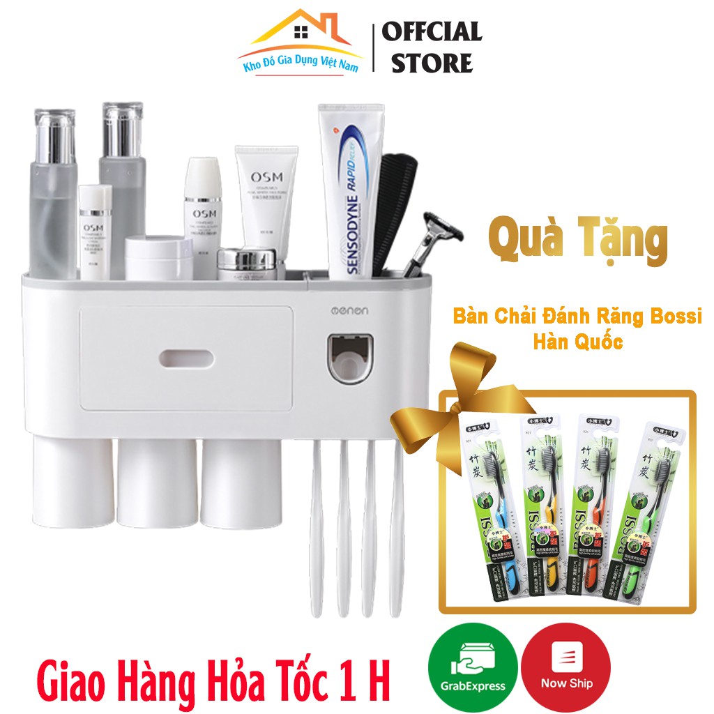 Kệ Phòng Tắm Thông Minh OENON Kèm Cốc, Bộ Nhả Kem Đánh Răng Tự Động