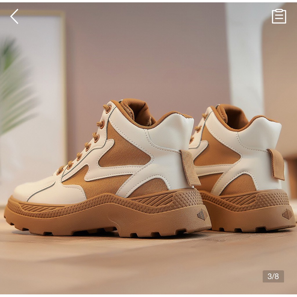[Hàng có sẵn] Giày Boot Nữ Cổ Cao,  Phối Màu Đen Trắng, Độn Đế 3cm, Giày Da PU, Phong Cách Hàn Quốc, Hot Trend 2021-A1K2