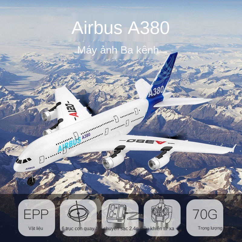 Máy bay điều khiển từ xa, tàu lượn cánh cố định, Airbus A380, người mới bắt đầu, không lái điện, mô hình