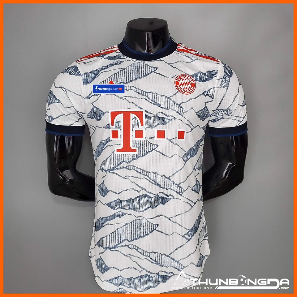 Áo Bayern Munich trắng sân khách 2021/2022, 2021/22 mẫu 3 bản PLAYER body fit cao cấp (Thái Lan)