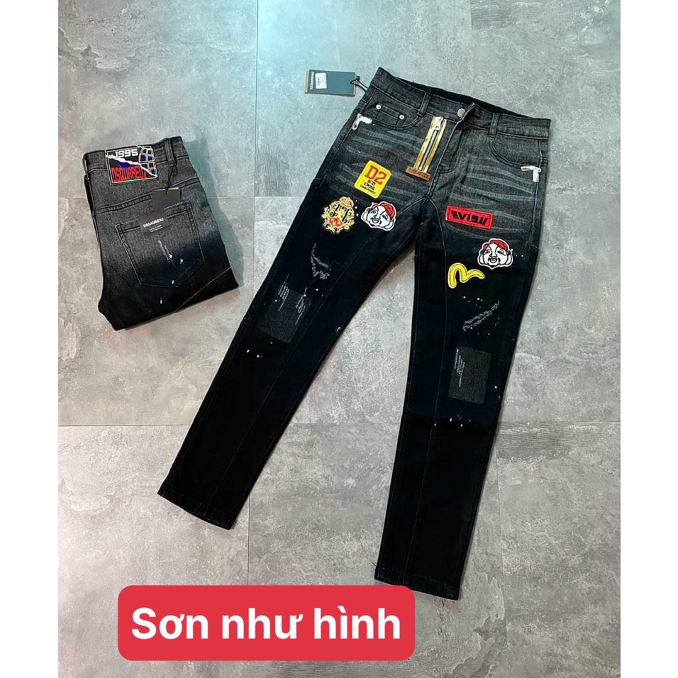 quần bò jean nam đen phun sơn đẹp mẫu mới rách nhẹ phong cách trẻ trung 2023, chất vải co giản giá rẻ