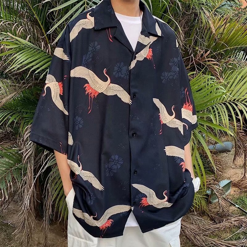 Áo sơ mi tay ngắn in họa tiết thời trang cho nam size m-3xl