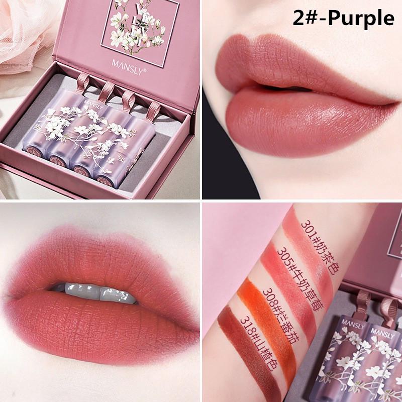 [ CÓ SẴN ] Bộ 4 cây son nhung lì hiệu MANSLY®【177B-02#PURPL Ekhông có cổ phần】 | BigBuy360 - bigbuy360.vn