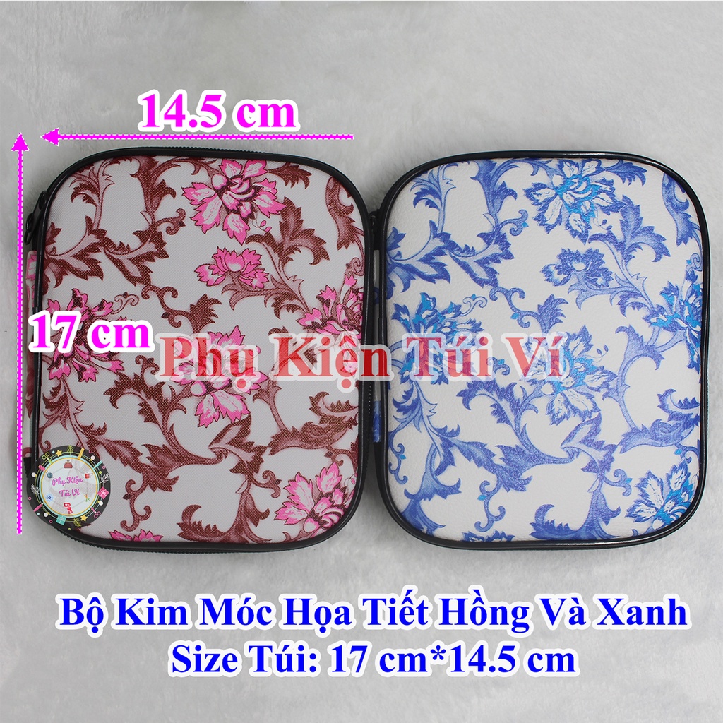 Bộ kim móc họa tiết hồng và xanh
