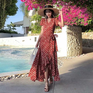 Đầm Maxi Nữ Cổ Chữ V Phong Cách Bohemian