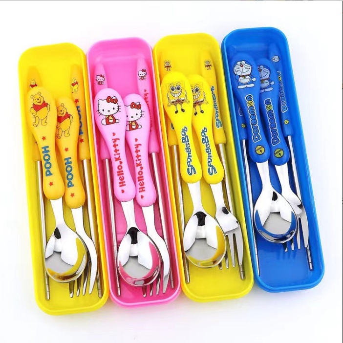 Bộ Thìa Đĩa Dĩa Inox Nhiều Hình Dễ Thương Cho Bé