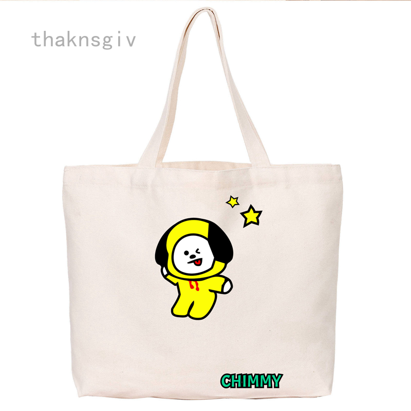 Túi Tote Vải Canvas In Hình Bt21 Dễ Thương