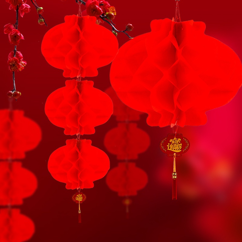 Lồng Đèn Đỏ 12 / 15 / 20 / 25 / 30CM Hình Tổ Ong Trang Trí Năm Mới / Giáng Sinh