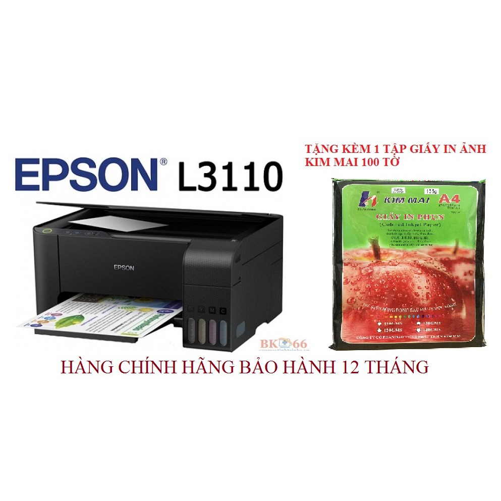 Máy in phun màu đa năng Epson L3110 chính hãng -In-Scan-Photo - tặng kèm 1 tập giấy in ảnh | BigBuy360 - bigbuy360.vn