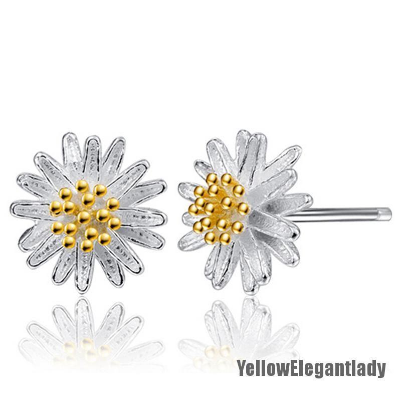 Khuyên Tai Mạ Bạc 925 Hình Hoa Cúc Thanh Lịch