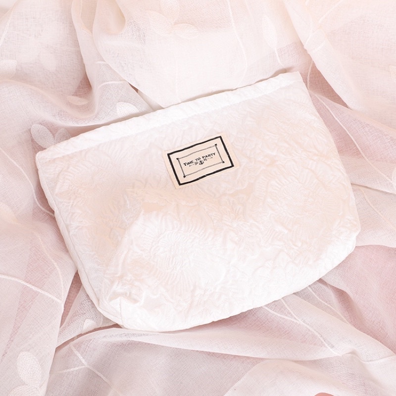 Túi Đựng Mỹ Phẩm/Bút Nhỏ Gọn Vải Jacquard Hoạ Tiết Thêu Nổi Xinh Xắn Thời Trang