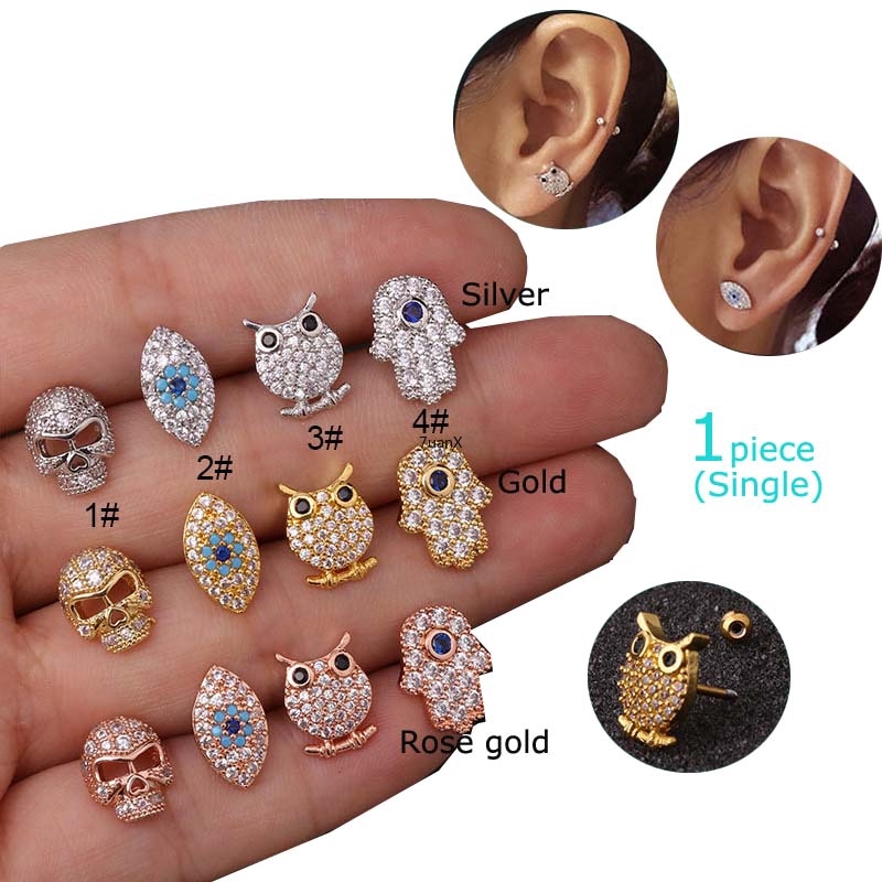 1 Bông Tai Bằng Thép Không Gỉ Đính Đá Xinh Xắn 20g 6mm