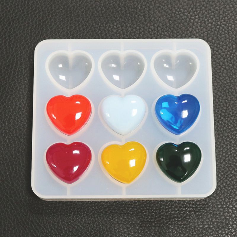 HANDMADE Khuôn Silicone Làm Mặt Dây Chuyền Hình Trái Tim 9 Lỗ