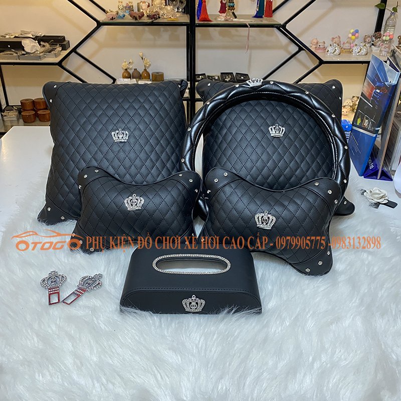 Gối Tựa Lưng Gối Tựa Cổ Vương Miện Sang Trọng Phụ Kiện Trang Trí Xe Hơi , Bọc Vô Lăng Xe Hơi( có ảnh thật feedback cuối)