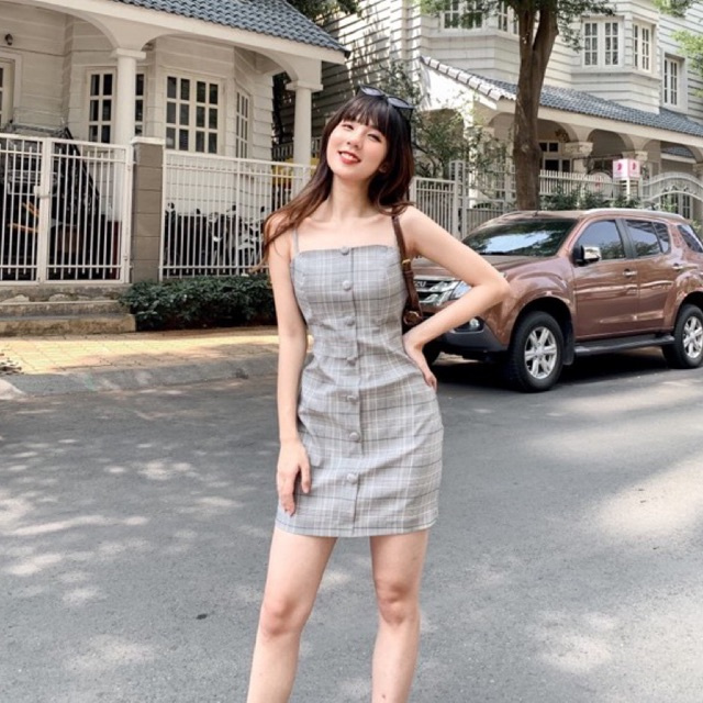 [Mã SKAMA06 giảm 8% tối đa 50K đơn 250K] Đầm dây caro Mandy - Đầm dây caro vải kaki co giãn | BigBuy360 - bigbuy360.vn